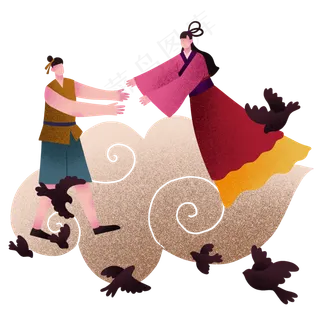 七夕鹊桥牛郎织女,免抠元素