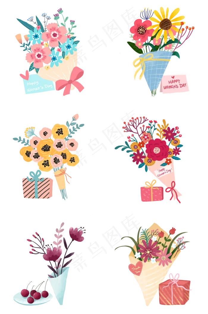 一组暖色系花束和礼盒PNG免抠素材(2000X3020(DPI:300))psd模版下载