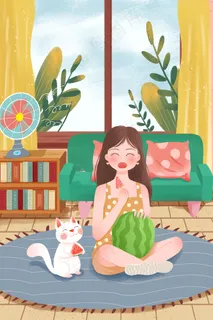 夏日宅家吃西瓜吹凉 夏日宅家吃西瓜吹凉