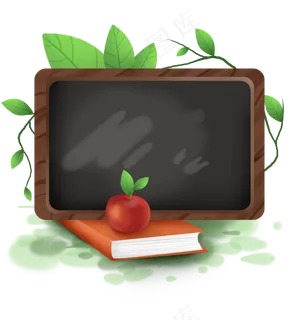 手绘植物黑板和苹果