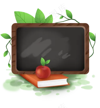 手绘植物黑板和苹果