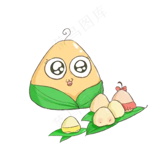 端午节卡通粽子粽子坐粽叶