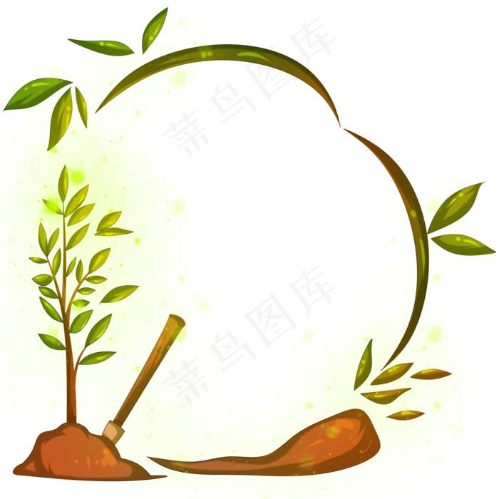 手绘植树节小树边框,免抠元素