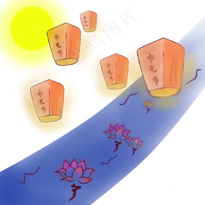 中元节孔明灯荷花灯(2000X2000(DPI:300))psd模版下载