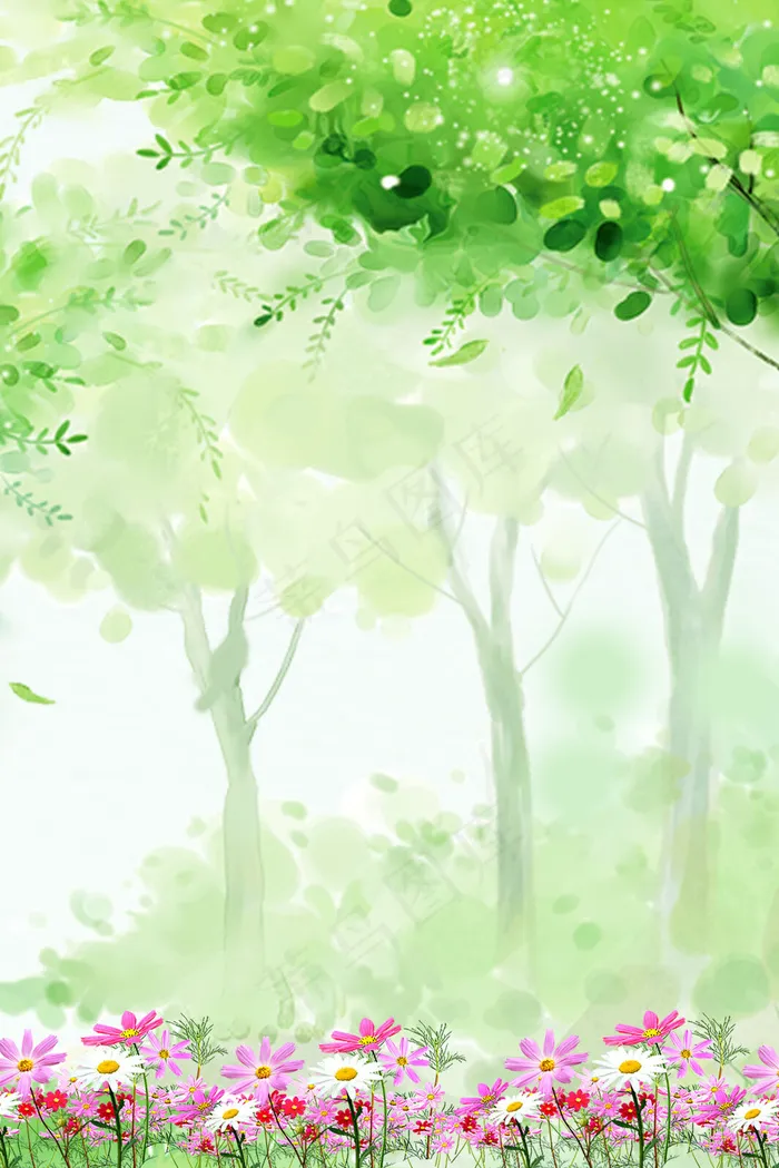 惊蛰绿树花草psd分层banner(3545*5315px 	      )psd模版下载