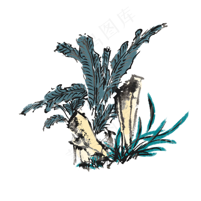 芭蕉树水墨芭蕉手绘插画