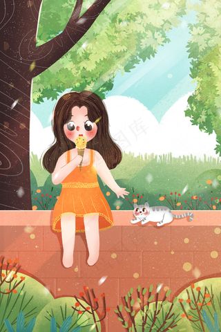 小清新炎炎夏日女孩吃棒冰