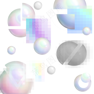 蒸汽波马赛克梦幻彩球,免抠元素