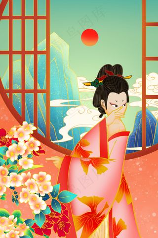 工笔画清新治愈窗户窃窃私语