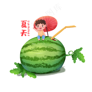 夏至立夏手绘西瓜男孩