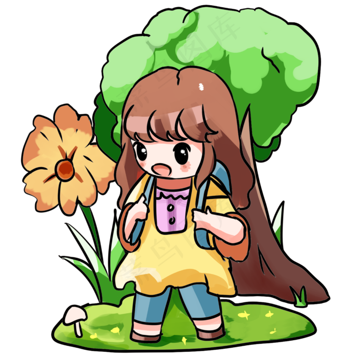 春分人物和鲜花插画