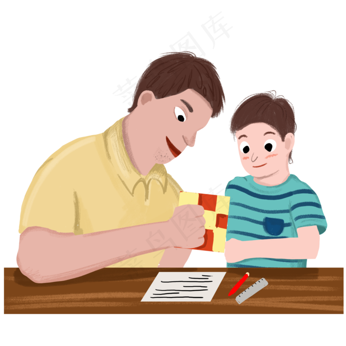 父亲节父子手工插画免抠