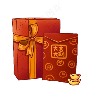 春节红色喜庆礼盒和红包PNG免抠素 春节红色喜庆礼盒和红包PNG免抠素