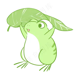 一只拿着叶子遮阳的小青蛙