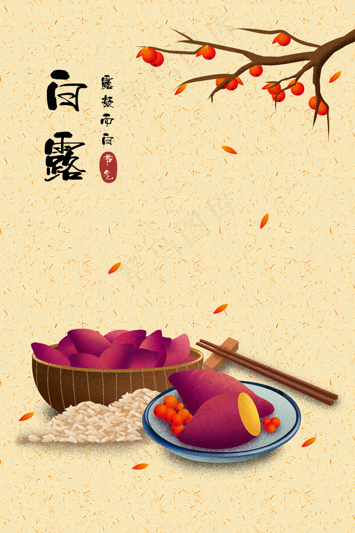 中国传统二十四节气白露节日插画