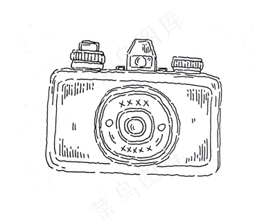 黑白手绘线条相机胶片机,免抠元素