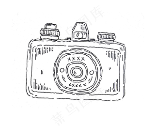 黑白手绘线条相机胶片机,免抠元素