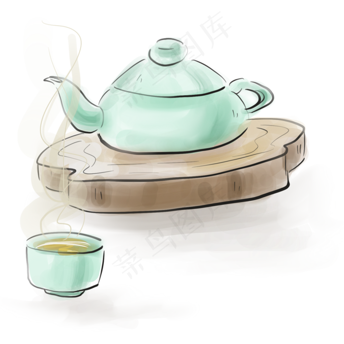 古风青色茶壶和茶杯