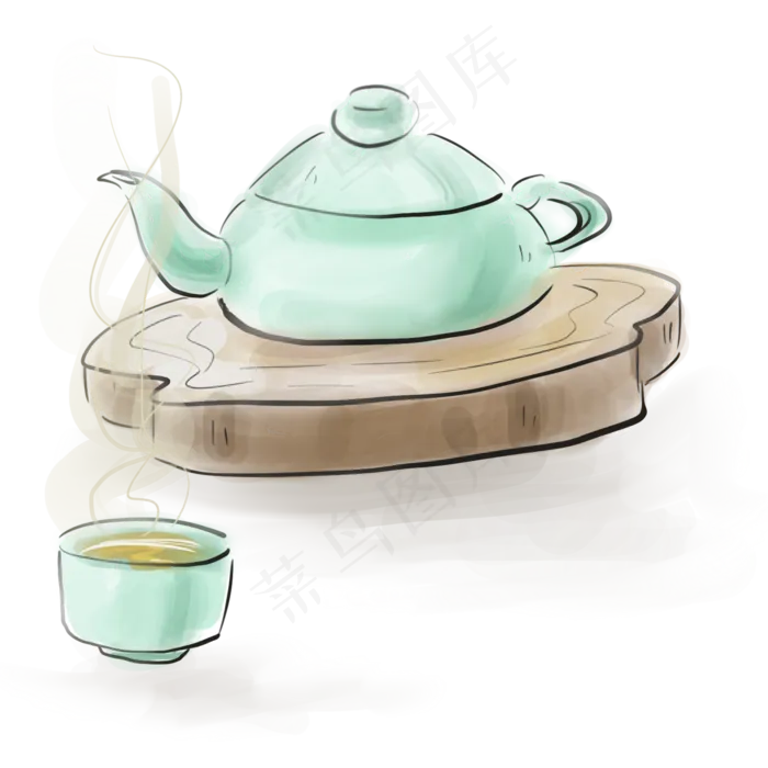 古风青色茶壶和茶杯(2000X2000(DPI:300))psd模版下载