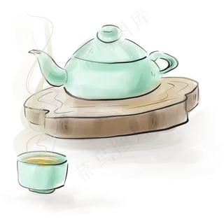 古风青色茶壶和茶杯