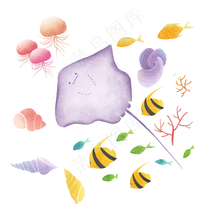 夏季海边元素装饰图,免抠元素(3000X3000(DPI:300))psd模版下载