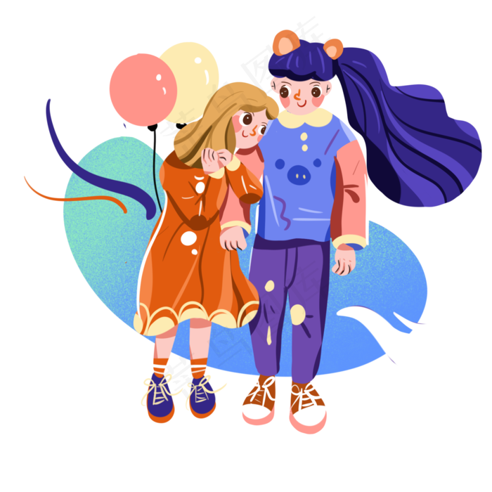 儿童节闺蜜之间互动手绘png免
