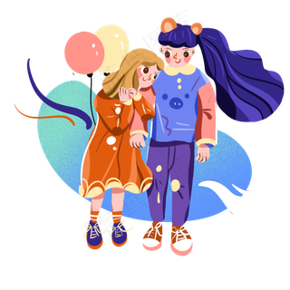 儿童节闺蜜之间互动手绘png免