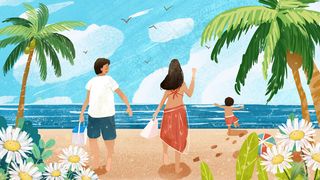 一家子去海边旅游小清新