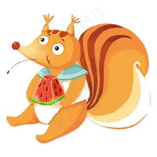 卡通小松鼠在吃西瓜