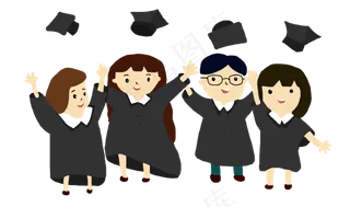 一群丢学士帽的人