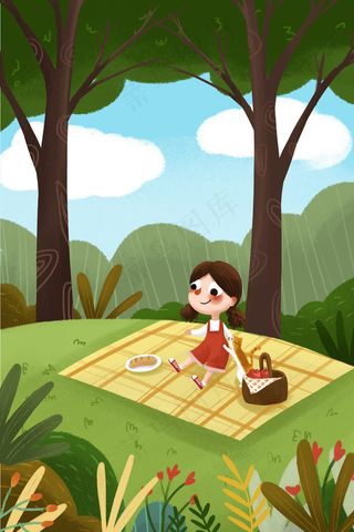 春天女孩郊游春游野餐出游旅游儿童小清新
