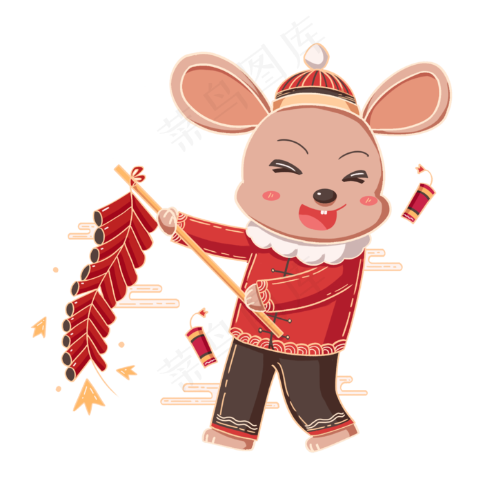 2020新年鼠年放鞭,免抠元素(2500X2500(DPI:300))psd模版下载