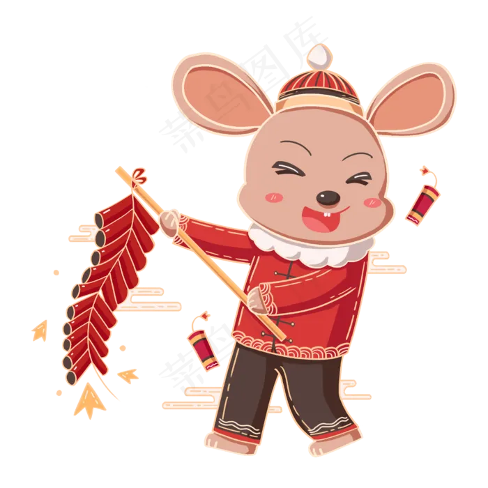 2020新年鼠年放鞭,免抠元素(2500X2500(DPI:300))psd模版下载