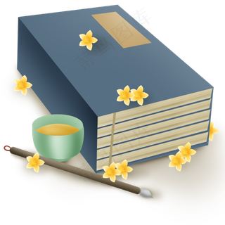 中国风书卷和桂花,免抠元素