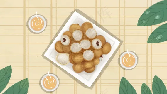 白露节吃龙眼喝白露茶手绘