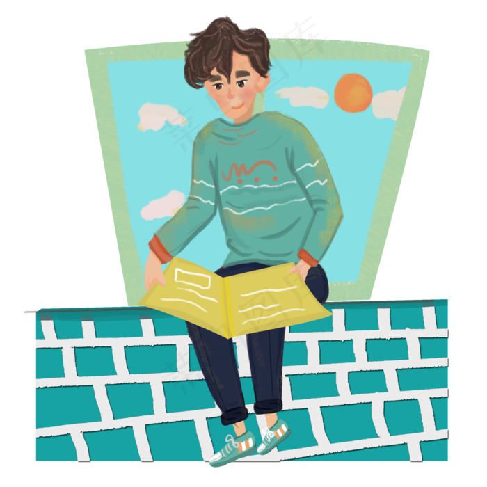 窗户边看书的男孩