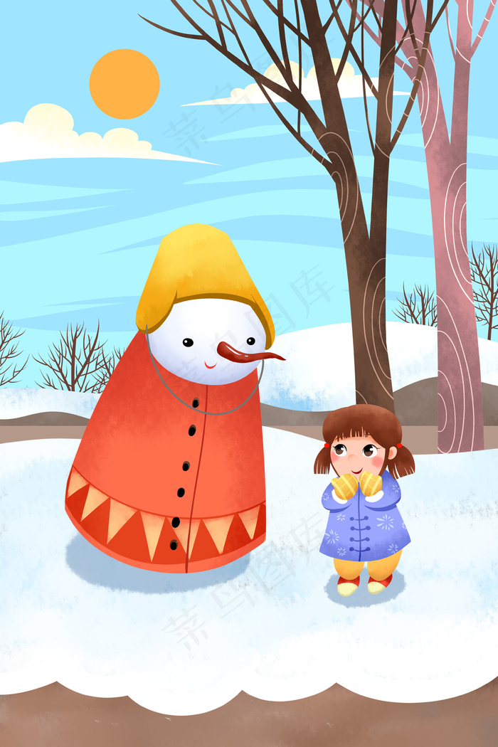 大雪节气雪人手绘插画