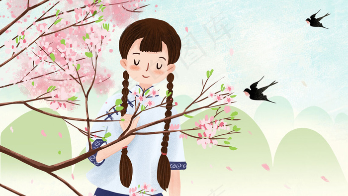 民国女孩形象欣赏桃花小清新风格(2880X1620(DPI:300))psd模版下载