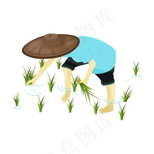 卡通手绘插秧的农民