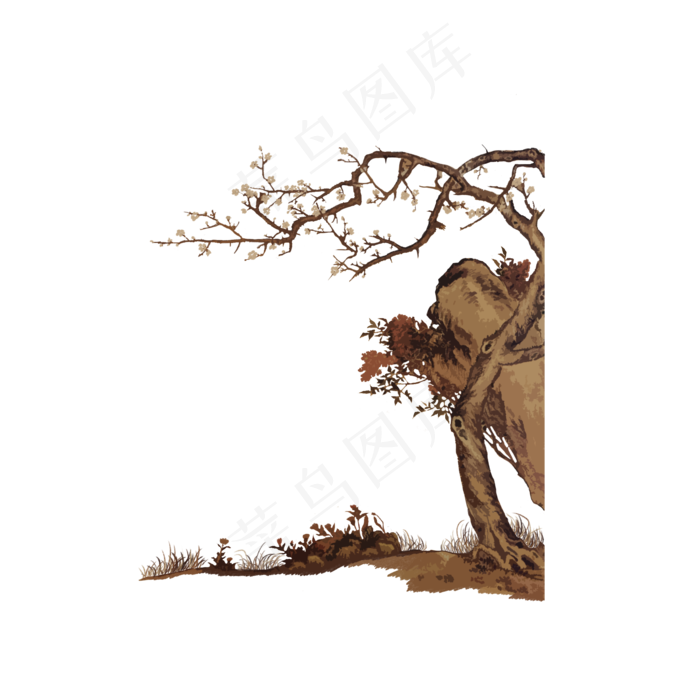 中国画古典白梅白花水墨工笔PNG树,免抠元素(2000X2000(DPI:300))psd模版下载