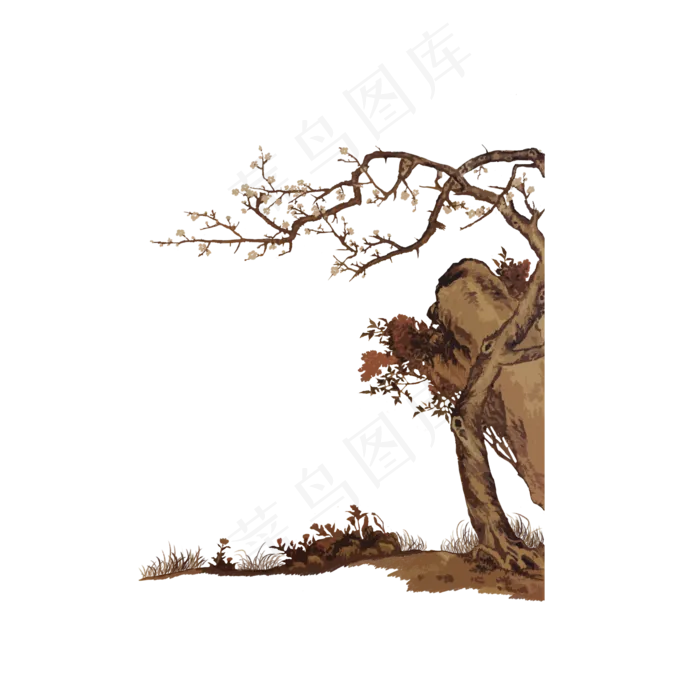 中国画古典白梅白花水墨工笔PNG树,免抠元素(2000X2000(DPI:300))psd模版下载