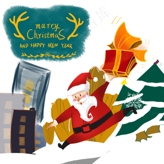 圣诞节圣诞老人奔跑礼物平安夜英,免抠元素