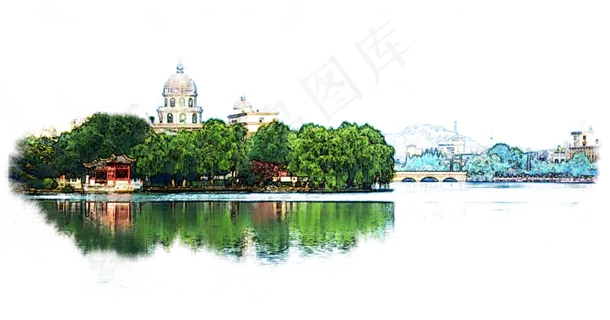 中国风水墨护城河