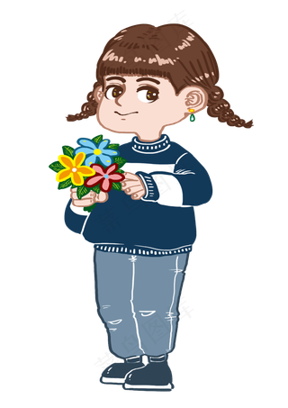 女生节花束可爱清新女孩卡通人物