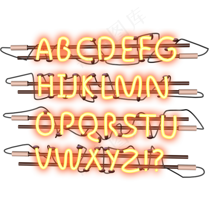 霓虹灯字母和符号矢量图