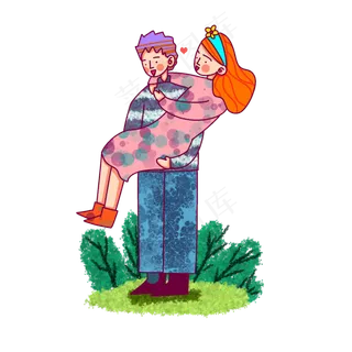 卡通风格春日情侣踏青出游