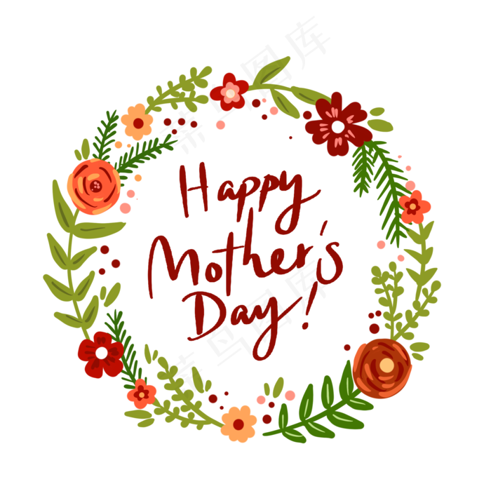 母亲节温馨花朵植物花环PNG免