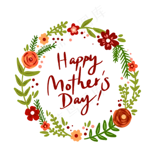 母亲节温馨花朵植物花环PNG免