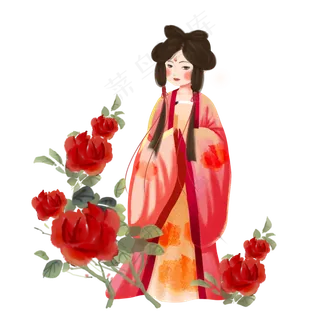 古风女子红玫瑰素材