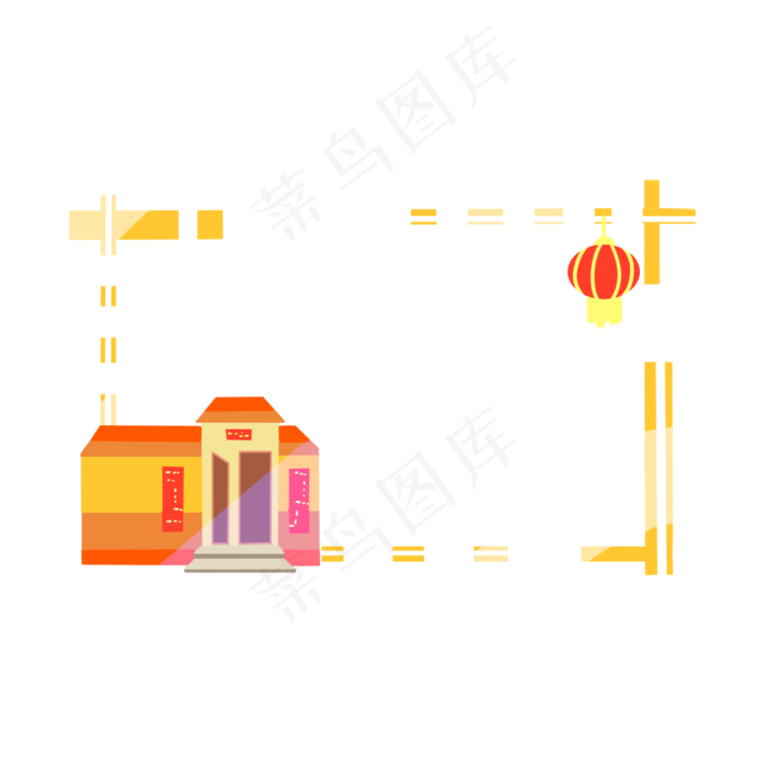 黄色的灯笼边框插画,免抠元素